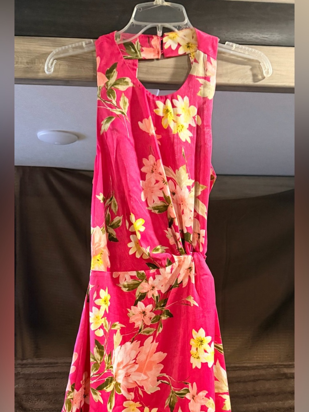 Lulu's Hot Pink Floral Knot-Waist Dress